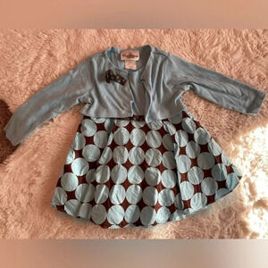Rare Editions Blue Polka dot dress with sweater cardigan size 24 months